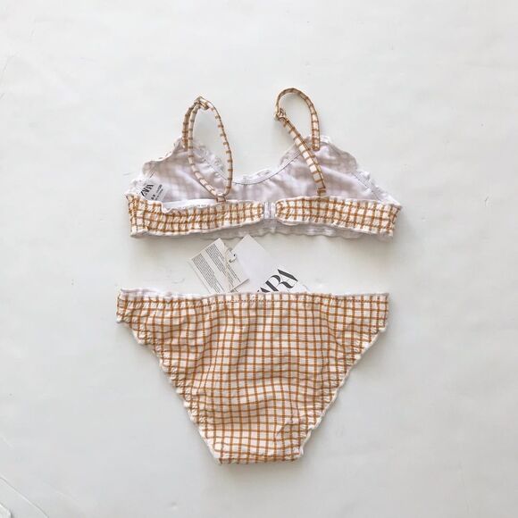 Zara NWT mustard grid plaid 2 pc bikini 8-9Y - Picture 5 of 6